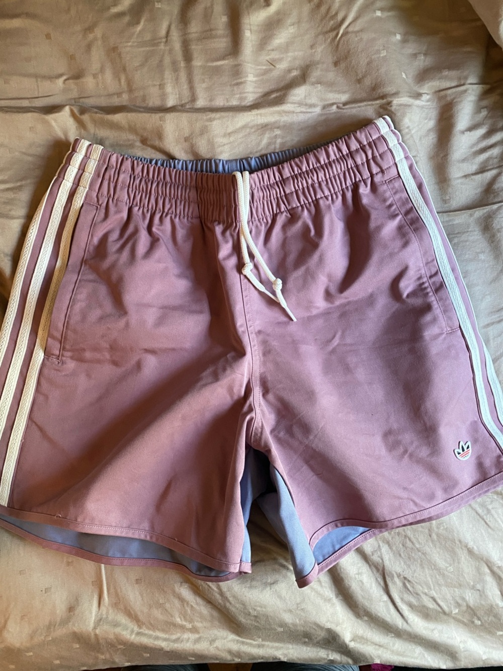 adidas Men's Pink Athletic Shorts with White Stripes